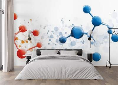 Abstract representation of molecular structure, showcasing connection, network, and scientific innovation. Wall mural