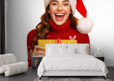 christmas girl with gift Wall mural