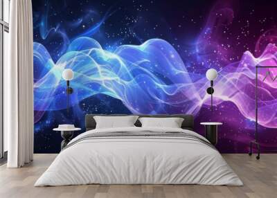 Ethereal light stream with a cosmic feel - This image captures the essence of a nebulous stream of light, intertwining blues and reds creating a cosmic, other-worldly atmosphere Wall mural