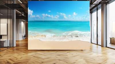 Experience the peace and tranquility of a bright and relaxing beach scene, featuring a clear sky and spacious copy space. Perfect for creating a serene and idyllic atmosphere. Wall mural