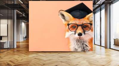 fox wearing glasses and graduation cap symbolizes concept of education, achievement and success on p Wall mural