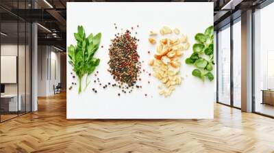 Fresh Ingredients for a Delicious Meal - A colorful arrangement of fresh ingredients on a white background, showcasing the variety and vibrancy of a healthy and flavorful meal. Wall mural