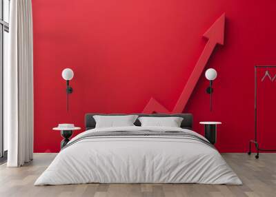 Red arrow graph on a bright background - This image showcases a red arrow pointing upwards against a vibrant red background symbolizing growth and success Wall mural