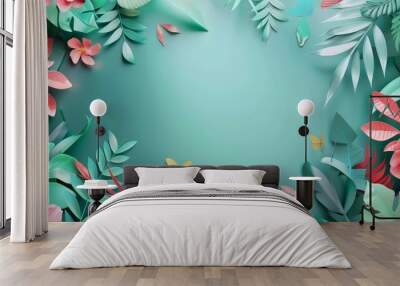 Refined and luxurious tropical floral wallpaper design with spacious text areas,perfect for summer sales promotions,special offers,and marketing campaigns. Wall mural