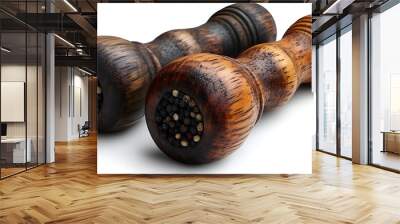  A pair of wooden pepper grinders placed adjacent to each other, highlighting their craftsmanship and natural texture.
 Wall mural