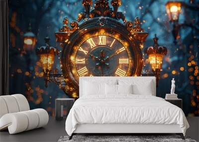 a clock with lights on it Wall mural