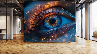 a close up of a person's eye with bright lights on it. Wall mural