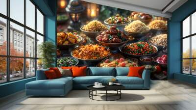 a group of bowls of food

 Wall mural