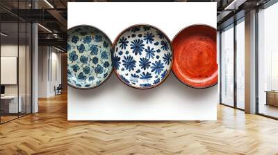 a row of bowls with different designs. Wall mural