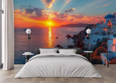 a sunset over a body of water Wall mural