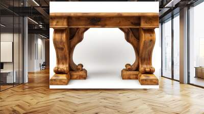 A wooden table with two columns on it. Wall mural