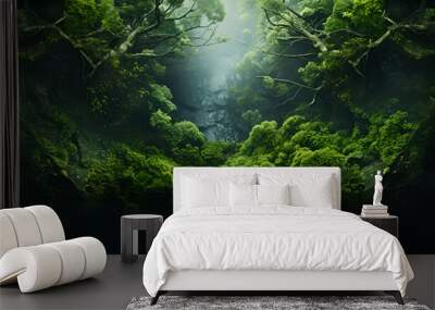 green forest in the night, green plants in a large amount , green natural view  Wall mural