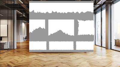 Ripped paper page. Newspaper horizontal torn strips, realistic transparent white cardboard rip edge. Vector banner rough edge grey illustration Wall mural