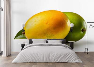 Two ripe mangos placed side by side on a plain white background. Wall mural