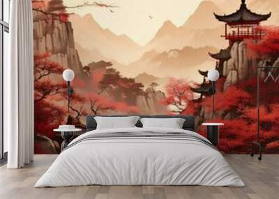 traditional chinese/japanese style landscape painting Wall mural