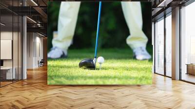 Golf. Golfer preparing to tee of with driver Wall mural