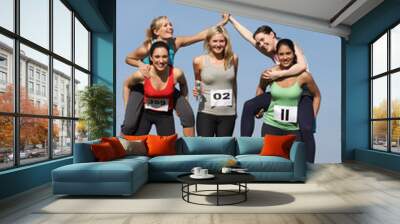 Five Female Runners Training For Race Wall mural