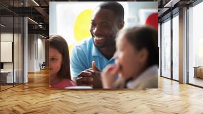 Teacher Supervising Children Eating School Lunch Wall mural