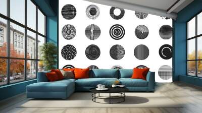 Abstract circle geometric shapes set. Black and white modern retro round design elements for web, decoration, leaflet, poster. Trendy vector collection Wall mural