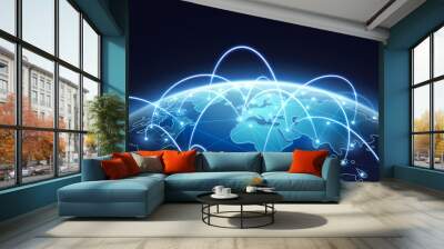 abstract network vector concept with world globe. internet and global connection background Wall mural