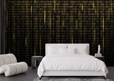 Binary code background. Yellow program code in matrix style Wall mural