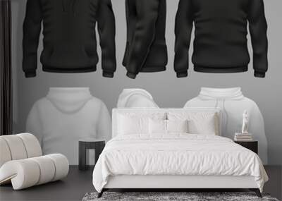 Black and white blank sweatshirt hoodie vector templates Wall mural