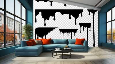 black dripping oil stain, liquid drips or paint current vector ink silhouettes isolated Wall mural