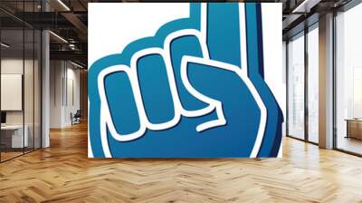 Blue foam finger. Colorful sport fan hand Wall mural