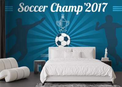 Blue horizontal football, soccer vector poster template Wall mural