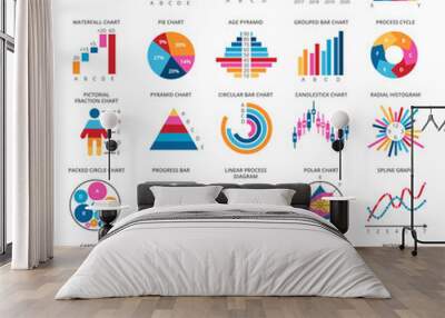 Business data graphs. Vector financial and marketing charts Wall mural