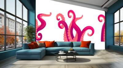 Cartoon tentacles. Octopus tentacle compositions. Sea squid body parts, isolated elements reaching upwards. Seafood marine neoteric vector set Wall mural