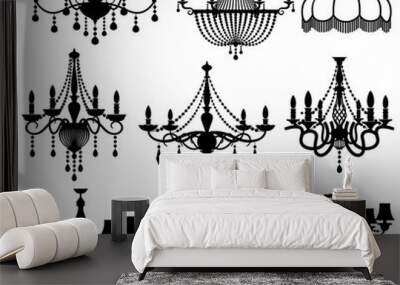 Classic crystal glass antique elegant chandeliers black vector silhouettes Wall mural