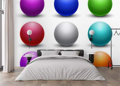 Colored glossy, shiny 3D balls, spheres vector set Wall mural