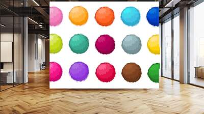 Colorful fluffy pompom fur balls isolated vector set Wall mural