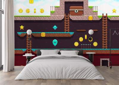 Computer 8 bit pixel video game. Platform and arcade vector design Wall mural