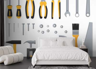 Construction hardware industrial tools vector flat icons Wall mural