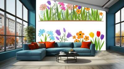 Early spring forest and garden flowers isolated on white vector set Wall mural