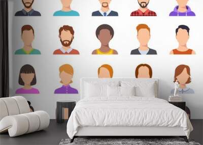 Flat avatars. Male and female heads, business persons portraits. Users cartoon faces vector set. Illustration profile person avatar, anonymous woman and man portrait Wall mural