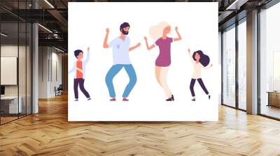 Flat dancing people. Happy kids and adults dancers vector characters. Male and female dance battle concept. Illustration dancer man and woman, dancing children Wall mural