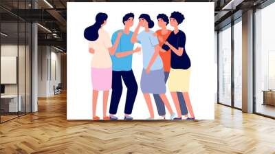 Friends consoled. Cartoon team, dependence or support. Young people comforting girl. Depression or psychology helping utter vector concept. Support team group, friendship community illustration Wall mural