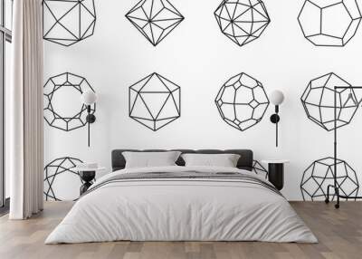 Geometric crystal icon set. Linear gemstone symbols Wall mural