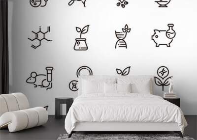 Gmo food and medical science vector line editable icons. Dna modification and agriculture technology outline symbols Wall mural