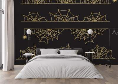 Gold Halloween vector frame border and dividers with spider web isolated on black background illustration Wall mural