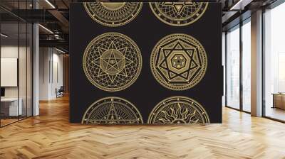 golden occult, mystic, spiritual, esoteric vector symbols Wall mural