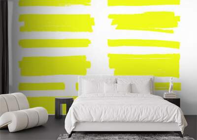 Hand drawn yellow highlight marker lines. Highlighter strokes isolated on white background vector set Wall mural