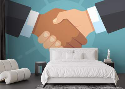 Handshake of european and african american business partners. Respect, friendship, agreement and big deal vector flat concept Wall mural