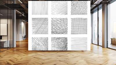 Hatching textures, cross lines, canvas pattern background vector set Wall mural