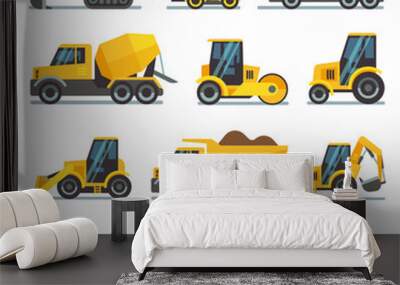 Industrial construction equipment and machinery flat vector icons Wall mural