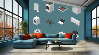 Isometric 3d household kitchen appliance and electrical equipment isolated vector set Wall mural