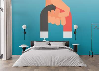 Lead generation. Magnet in hand attracts consumers. Sales and leads, marketing vector concept Wall mural